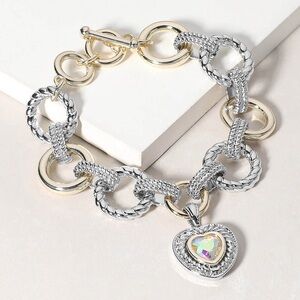 2-Tone Gold & Silver Charm Toggle Bracelet